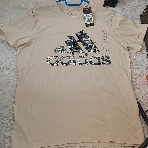 adidas Other - Adidas T Shirt Mens Bos Tee Amplifier medium NWT top cream black logo 3 stripe